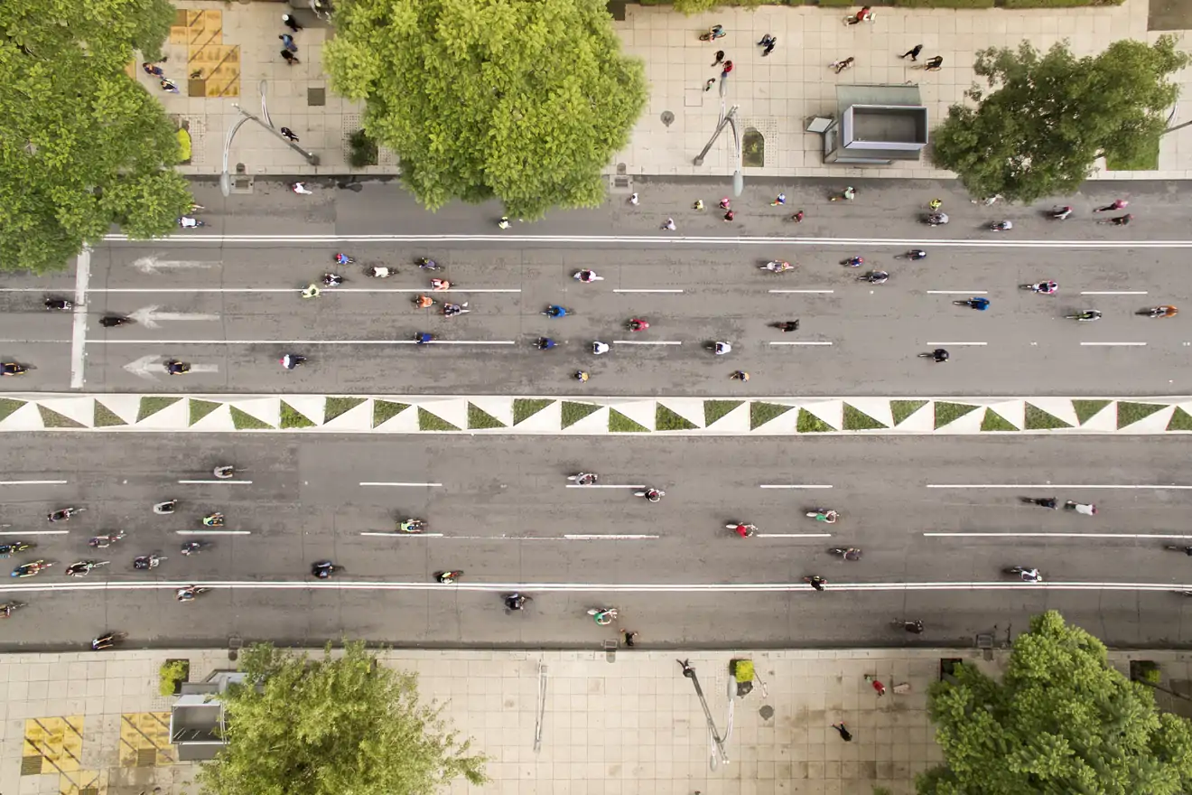 People cycling at Reforma street in Mexico city. 